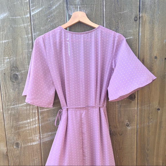 Mauve Pink "Polka Dot" Triangle Print Midi Wrap Dress 🌿 - Picture 7 of 13
